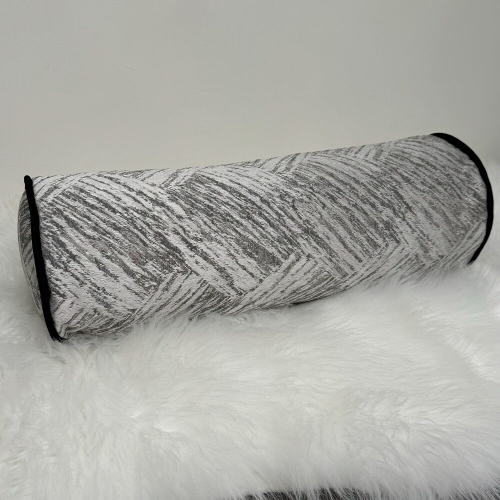 HILLIER LUXURY BOLSTER CUSHION WITH BLACK SATIN PIPING