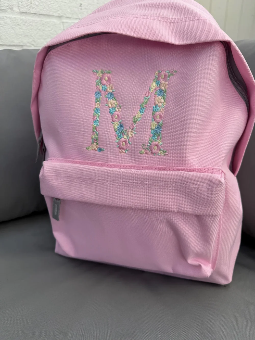 Custom Kids Embroidered Backpack: Pastel Floral Initial, Personalised School Bag, Back to School - Image 3