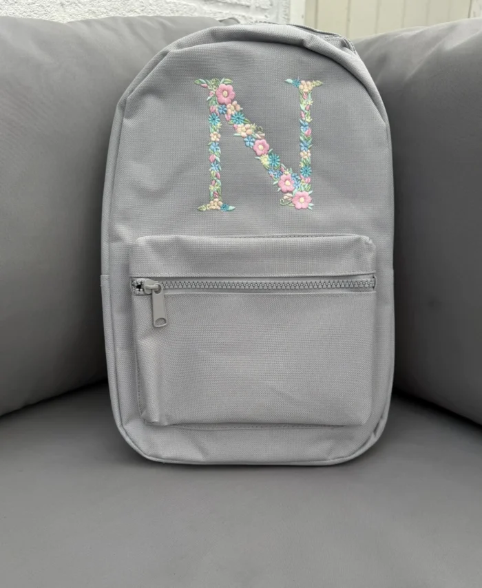 Personalized Kids Embroidered Backpack: Floral Initial School Bag