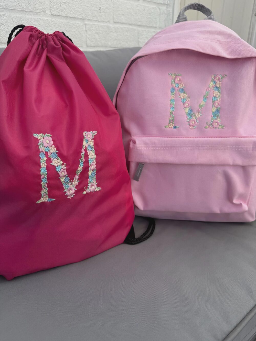 Custom Kids Embroidered Backpack: Pastel Floral Initial, Personalised School Bag, Back to School - Image 4