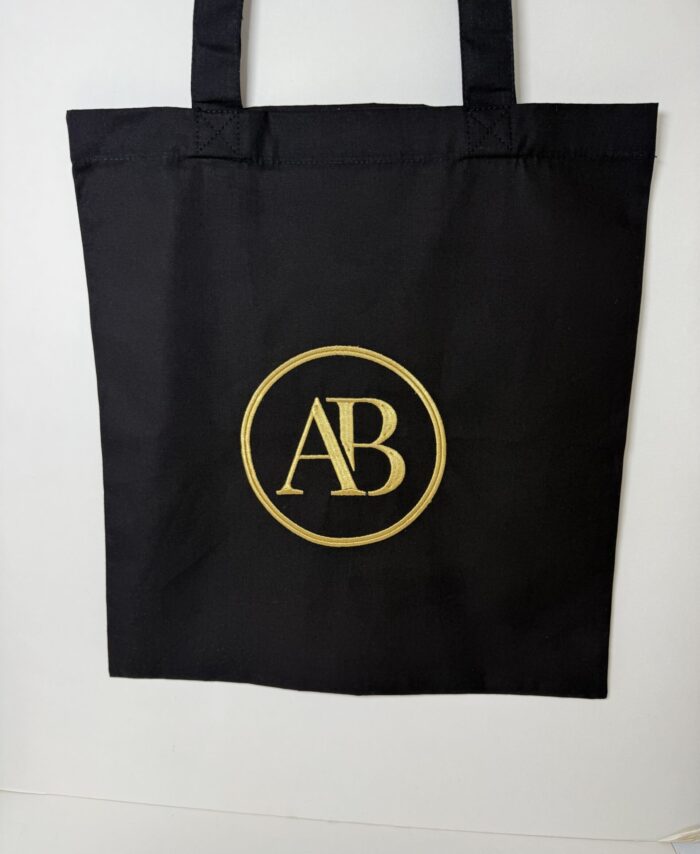 Bundle of 5 custom embroidered cotton tote bags with business logo, reusable eco-friendly branded bags for packaging and promotions