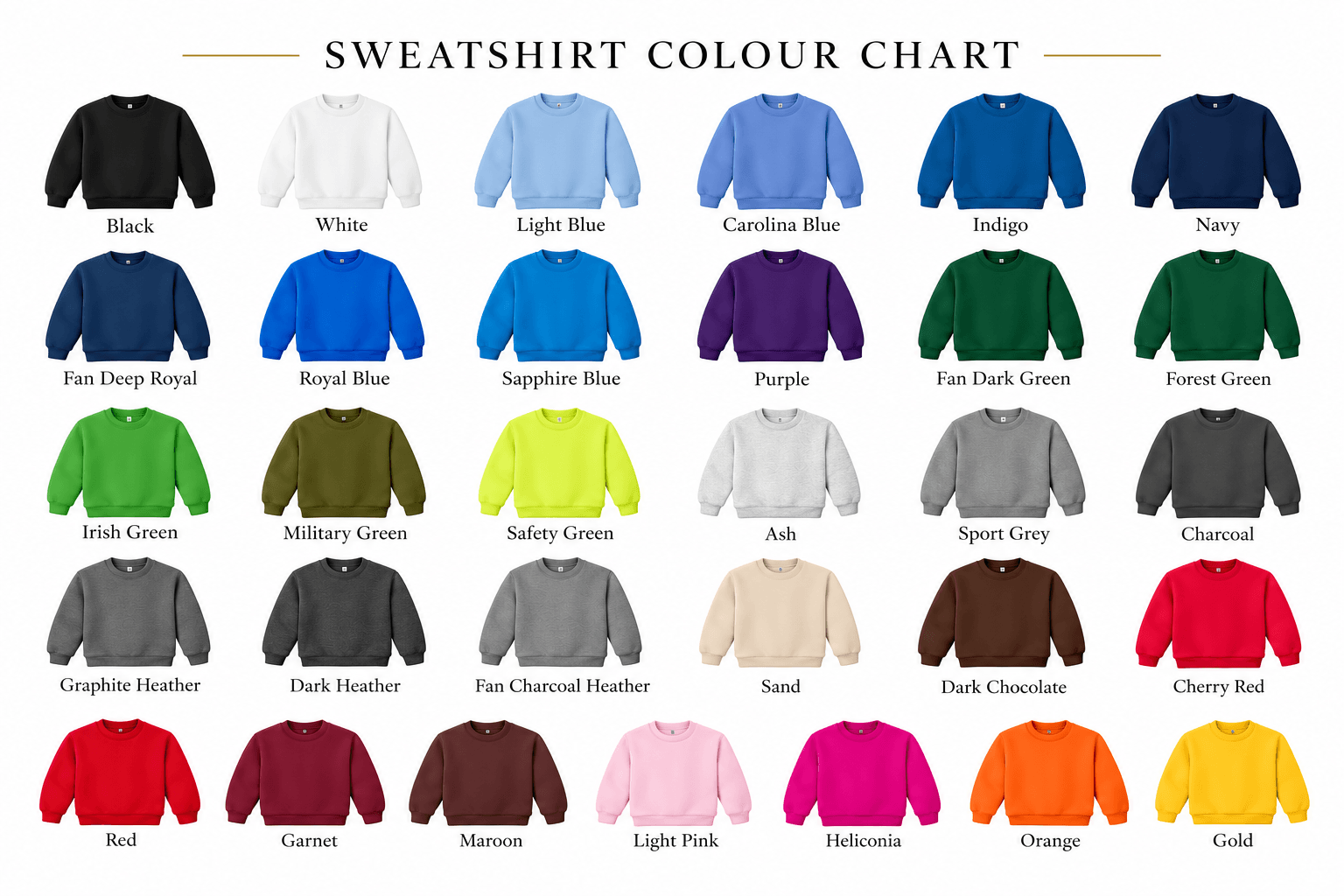 sweatshirt colourchart